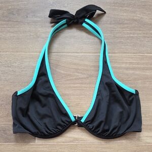 Victoria Secret Black Halter Bikini Top with Teal 34d